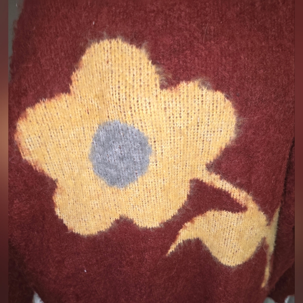 POL Red and Yellow Floral Knit Sweater PTP is 25 (F) - Picture 3 of 11